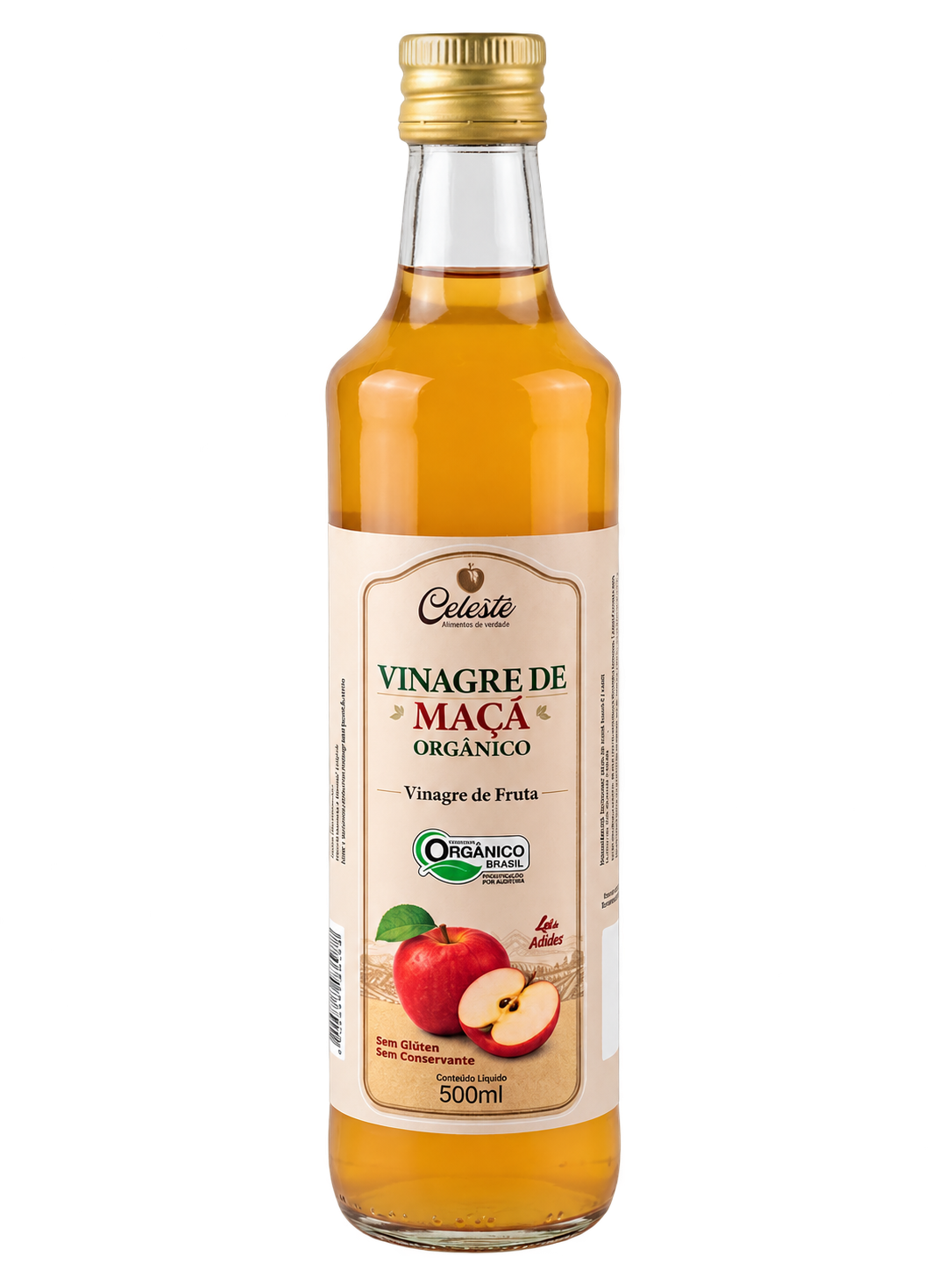 Vinagre de maçã orgânico Celeste 500 ml, com tampa dourada